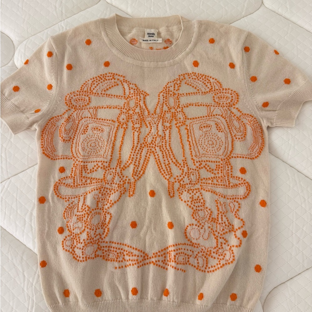 Hermes Beige and Orange Graphic Sweater